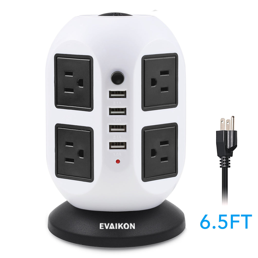 Power Strip Tower - EVAIKON Extension Cord with 8 Outlet 4 USB Ports 3000W/13A Surge Protector Electric Charging Station +6.5FT Wire Universal Socket for Home Office