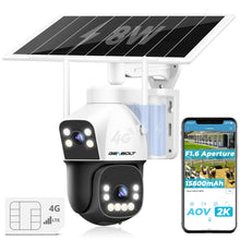 Load image into Gallery viewer, GB-217K-4G GENBOLT 4G AOV Cellular Solar Security Camera Outdoor Wireless, 7/24 Recording 3MP+3MP No WiFi IP Surveillance Camera with Sim Card, 8W 15600mAh Battery Operated LTE Camera CCTV