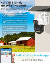 Load image into Gallery viewer, GB-217K-4G GENBOLT 4G AOV Cellular Solar Security Camera Outdoor Wireless, 7/24 Recording 3MP+3MP No WiFi IP Surveillance Camera with Sim Card, 8W 15600mAh Battery Operated LTE Camera CCTV