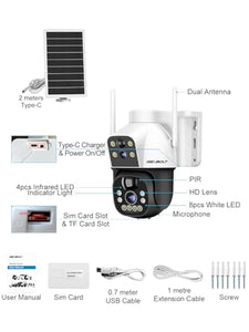 GB-217H-4G GENBOLT 3G/4G LTE Cellular Solar Security Camera Outdoor Wireless, 8W 15600mAh Battery Operated Surveillance Camera No WiFi, Dual Lens Spotlight IP Camera CCTV with SIM Card