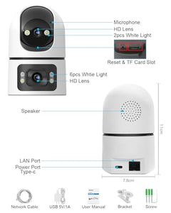 GB-102H GENBOLT WiFi Security Camera Indoor, 360°Dual Lens Home Surveillance IP Camera CCTV with Humanoid Detection, Auto Cruise Nanny Pet Dog Cam, 2.4&5GHz Dual WiFi Baby Monitor with Audio Alarm
