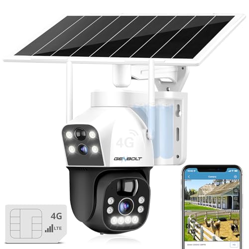 GB-217H-4G GENBOLT 3G/4G LTE Cellular Solar Security Camera Outdoor Wireless, 8W 15600mAh Battery Operated Surveillance Camera No WiFi, Dual Lens Spotlight IP Camera CCTV with SIM Card