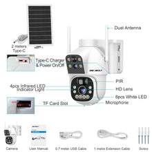 Load image into Gallery viewer, GB-217H-WIFI GENBOLT Solar WiFi Security Camera Outdoor Wireless, 8W 15600mAh Battery Powered Home Surveillance Camera CCTV with Dual View, Dual lens Spotlight IP Camera with Color Night, PIR Detection