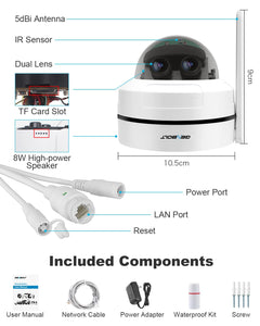 GB-220K GENBOLT 2.5K PTZ WiFi Security Camera Indoor and Outdoor DC&POE,4MP Dual Lens Home Surveillance IP Camera CCTV 10X Hybrid Zoom, IK10 Vandalproof, IP66 Waterproof,Pan Tilt Auto Tracking Human Detection