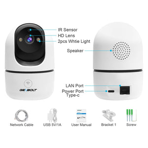 GB-106K GENBOLT 2K WiFi Security Camera Indoor, Home Surveillance IP Camera CCTV with Humanoid Detection, Auto Cruise Nanny Pet Dog Cam, Baby Monitor with Audio Alarm