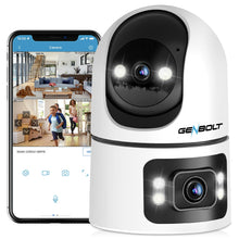 Load image into Gallery viewer, GB-102H GENBOLT WiFi Security Camera Indoor, 360°Dual Lens Home Surveillance IP Camera CCTV with Humanoid Detection, Auto Cruise Nanny Pet Dog Cam, 2.4&amp;5GHz Dual WiFi Baby Monitor with Audio Alarm