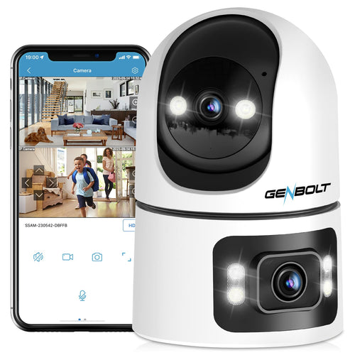 GB-102H GENBOLT WiFi Security Camera Indoor, 360°Dual Lens Home Surveillance IP Camera CCTV with Humanoid Detection, Auto Cruise Nanny Pet Dog Cam, 2.4&5GHz Dual WiFi Baby Monitor with Audio Alarm