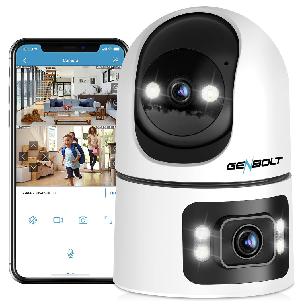GB-102H GENBOLT WiFi Security Camera Indoor, 360°Dual Lens Home Surveillance IP Camera CCTV with Humanoid Detection, Auto Cruise Nanny Pet Dog Cam, 2.4&5GHz Dual WiFi Baby Monitor with Audio Alarm