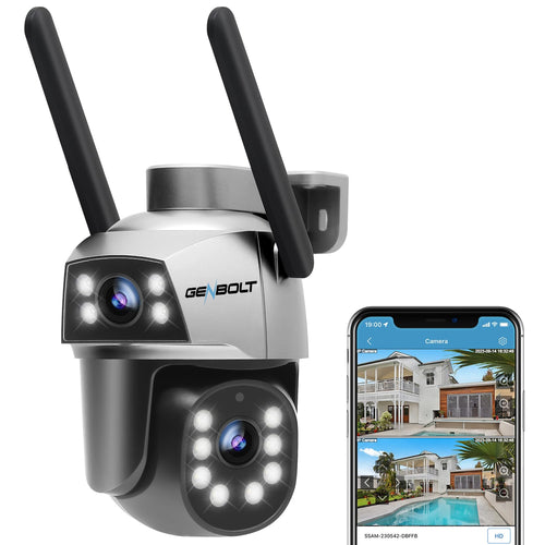 GB-201HG GENBOLT WiFi Security Camera Outdoor with PoE, Dual Lens Home Surveillance IP Camera CCTV with Color Night, Auto Tracking Human Detection Pan Tilt Digital Zoom Spotlight Camera