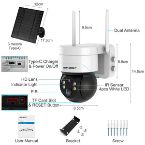 GB-216K-WIFI GENBOLT 2K Solar WiFi Security Camera Outdoor Wireless, Home Surveillance CCTV Camera Systems, Battery Powered IP Camera with PIR Detection, Color Night Vision