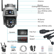 Load image into Gallery viewer, GB-201HG GENBOLT WiFi Security Camera Outdoor with PoE, Dual Lens Home Surveillance IP Camera CCTV with Color Night, Auto Tracking Human Detection Pan Tilt Digital Zoom Spotlight Camera