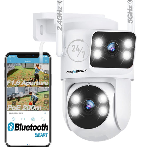 GB-201H GENBOLT PTZ WiFi Security Camera Outdoor, CCTV Camera with Dual View, Dual lens Home Surveillance IP Camera with Color Night, Auto Tracking Humanoid Detection [DC&PoE]