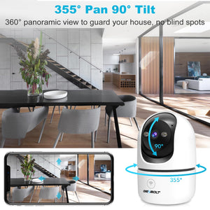 GB-106K GENBOLT 2K WiFi Security Camera Indoor, Home Surveillance IP Camera CCTV with Humanoid Detection, Auto Cruise Nanny Pet Dog Cam, Baby Monitor with Audio Alarm