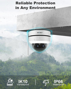 GB-220K GENBOLT 2.5K PTZ WiFi Security Camera Indoor and Outdoor DC&POE,4MP Dual Lens Home Surveillance IP Camera CCTV 10X Hybrid Zoom, IK10 Vandalproof, IP66 Waterproof,Pan Tilt Auto Tracking Human Detection