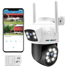 Load image into Gallery viewer, GB-201H-4G GENBOLT 3G/4G LTE Security Camera Outdoor No WiFi, Dual Lens Cellular CCTV Camera Wired with Sim Card, 24/7 Recording PoE Surveillance Camera IP with Humanoid Tracking Cloud Storage