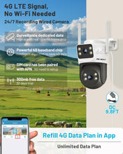 Load image into Gallery viewer, GB-201H-4G GENBOLT 3G/4G LTE Security Camera Outdoor No WiFi, Dual Lens PoE Surveillance Camera CCTV with Sim Card Cellular, 24/7 Recording Plug in Wired IP Cam with Auto Tracking Human Detection