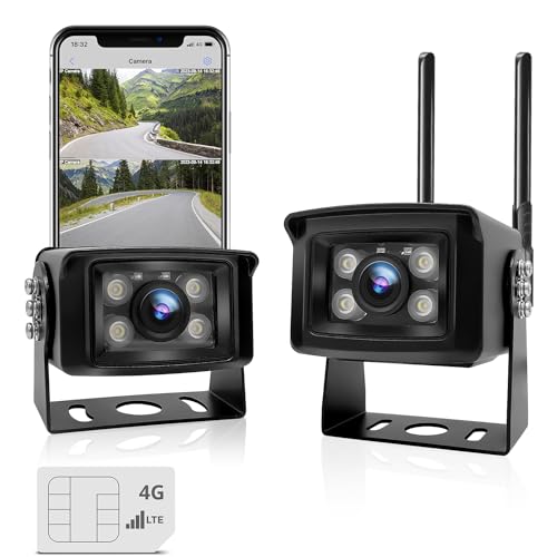 GB-107H-4G GENBOLT 3G/4G LTE Truck Camera No WiFi, Security Camera Outdoor with Sim Card, Sound & Light Alarms, Remote Monitoring Dual Cameras for RV, Truck, Camper, Trailer, Caravan, IP69K Waterproof