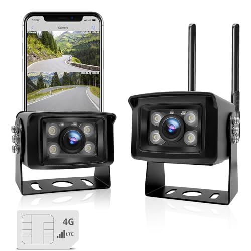 GENBOLT 3G/4G LTE Truck Camera No WiFi, Security Camera Outdoor with Sim Card, Sound & Light Alarms, Remote Monitoring Dual Cameras for RV, Truck, Camper, Trailer, Caravan, IP69K Waterproof