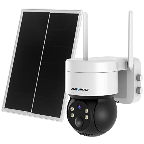 GENBOLT 2K Solar Security Camera Outdoor Wireless, Battery Operated PTZ WiFi Camera 6W 15000mAh Rechargeable Floodlight CCTV Home Surveillance IP Camera, PIR Siren Alarm with Humanoid Detection