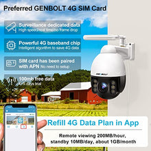 Load image into Gallery viewer, GENBOLT [9X Zoom] 3G/4G LTE Security Camera Outdoor Wireless, 2.5K Floodlight PoE CCTV IP Surveillance PTZ Camera with Sim Card, Color Night Vision Auto Humanoid Cruise Tracking, Siren Alarm (DC&amp;POE)