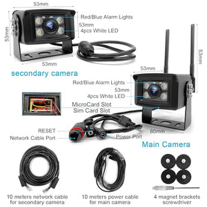 GB-107H-4G GENBOLT 3G/4G LTE Truck Camera No WiFi, Security Camera Outdoor with Sim Card, Sound & Light Alarms, Remote Monitoring Dual Cameras for RV, Truck, Camper, Trailer, Caravan, IP69K Waterproof