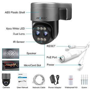 GB-216D-K- WIFI GENBOLT PTZ WiFi Security Camera Outdoor 2.5K, CCTV Home Surveillance Camera with 12X Hybrid Zoom, Dual lens IP Camera with Color Night 4MP, Auto Tracking Humanoid Detection [DC&PoE]