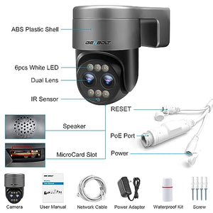 GENBOLT PTZ WiFi Security Camera Outdoor 2.5K, CCTV Home Surveillance Camera with 12X Hybrid Zoom, Dual lens IP Camera with Color Night 4MP, Auto Tracking Humanoid Detection [DC&PoE]