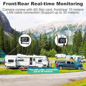 GB-107H-4G GENBOLT 3G/4G LTE Truck Camera No WiFi, Security Camera Outdoor with Sim Card, Sound & Light Alarms, Remote Monitoring Dual Cameras for RV, Truck, Camper, Trailer, Caravan, IP69K Waterproof