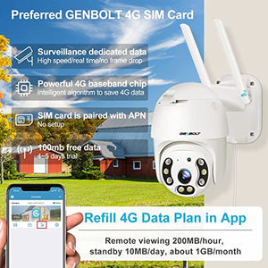 GENBOLT [DC&POE] 3G/4G LTE Security Camera Outdoor Wireless, Floodlight POE IP Surveillance Camera with Humanoid Detection, Auto Tracking Cruise CCTV Camera with Sim Card, Color Night Vision