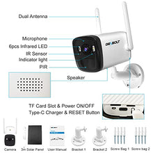 Load image into Gallery viewer, GENBOLT Battery Powered Security Camera Outdoor, Wireless WiFi Camera 19200mAh Rechargeable Home Surveillance Camera System 1080P, Solar Panel Charging IP Camera, PIR Detection CAM APP