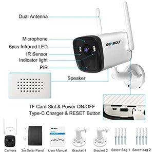 GENBOLT Battery Powered Security Camera Outdoor, Wireless WiFi Camera 19200mAh Rechargeable Home Surveillance Camera System 1080P, Solar Panel Charging IP Camera, PIR Detection CAM APP