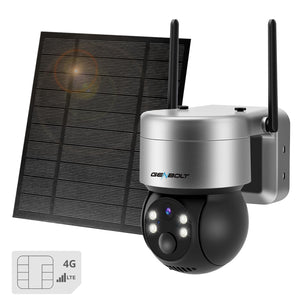 4G Solar Security Cameras Outdoor Wireless, GENBOLT LTE Cellular Camera Battery Operated PTZ IP Camera with 6W Solar Panel,10000mAh Rechargeable CCTV Surveillance Camera System, PIR Siren Alarm