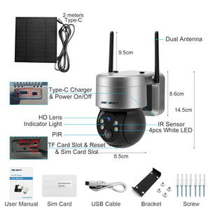 4G Solar Security Cameras Outdoor Wireless, GENBOLT LTE Cellular Camera Battery Operated PTZ IP Camera with 6W Solar Panel,10000mAh Rechargeable CCTV Surveillance Camera System, PIR Siren Alarm