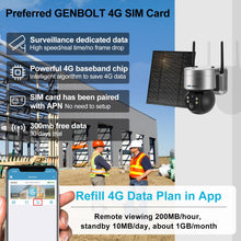 Load image into Gallery viewer, 4G Solar Security Cameras Outdoor Wireless, GENBOLT LTE Cellular Camera Battery Operated PTZ IP Camera with 6W Solar Panel,10000mAh Rechargeable CCTV Surveillance Camera System, PIR Siren Alarm