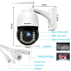 4K 30X PTZ Outdoor WiFi Security Camera - GENBOLT Floodlight Home Security Automatic Human Tracking Pan Tilt Wireless IP Surveillance Dome Camera Color Night View,AI Humanoid Alarm,Active Siren with Lighting Defense,Customizable Motion Detection