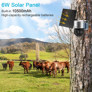 GB-216E-K-4G 4G Solar Security Cameras Outdoor Wireless, GENBOLT LTE Cellular Camera Battery Operated PTZ IP Camera with 6W Solar Panel,12000mAh Rechargeable CCTV Surveillance Camera System, PIR Siren Alarm